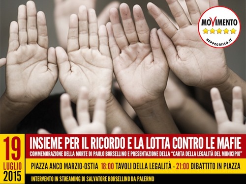 Domenica 19 Luglio tutti a Ostia, per la “Carta della Legalità” M5S