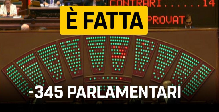 345 parlamentari in meno. Il MoVimento 5 Stelle compatto mantiene le sue promesse!